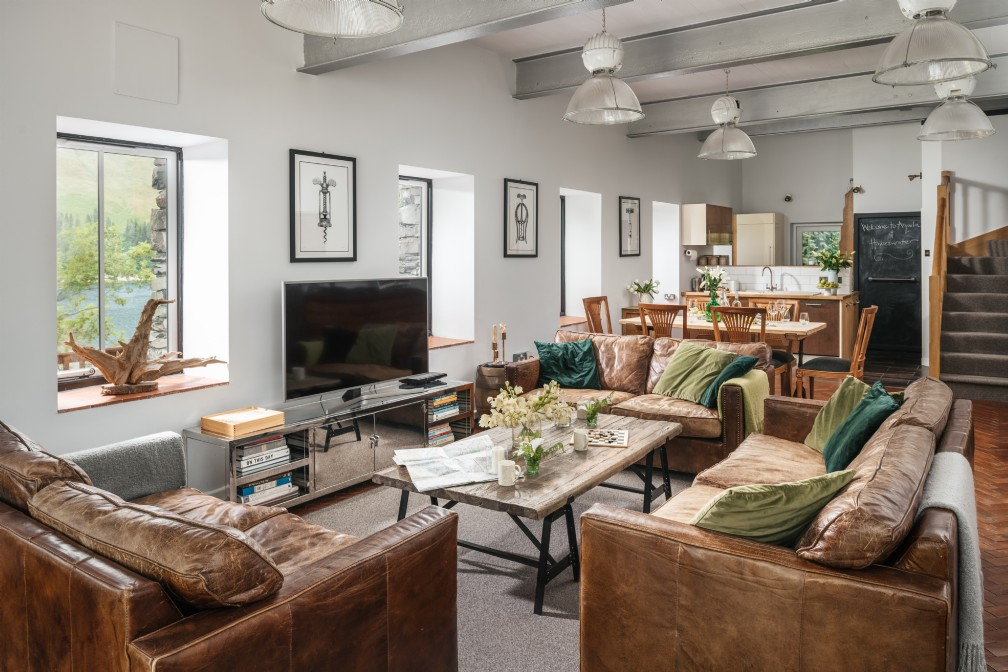 Living room with lake views